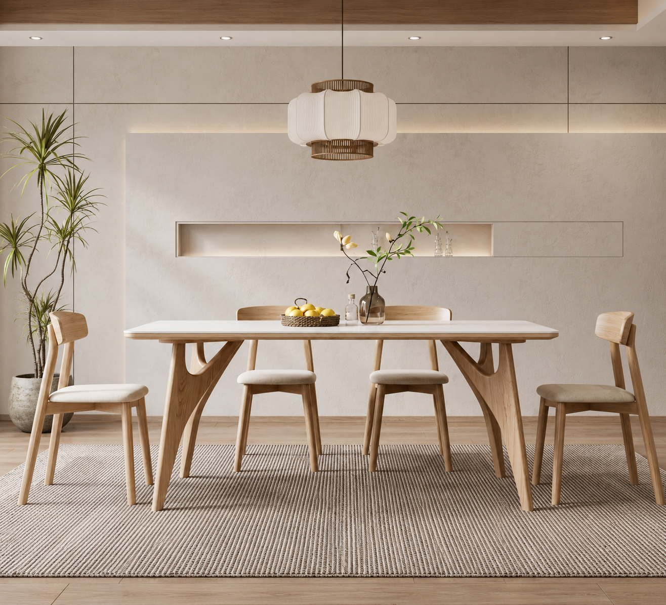 Clairwood sintered stone dining table styled in a warm modern dining room