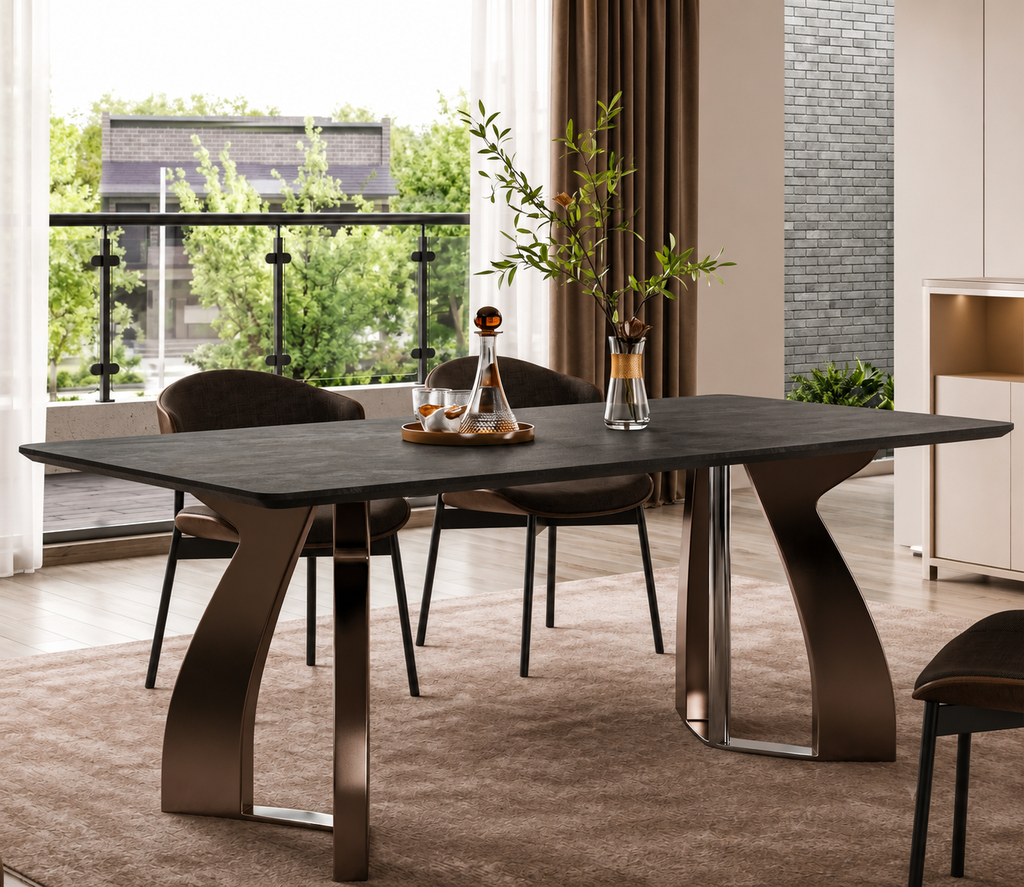 Anglorra architectural dining table styled in a modern luxury dining room