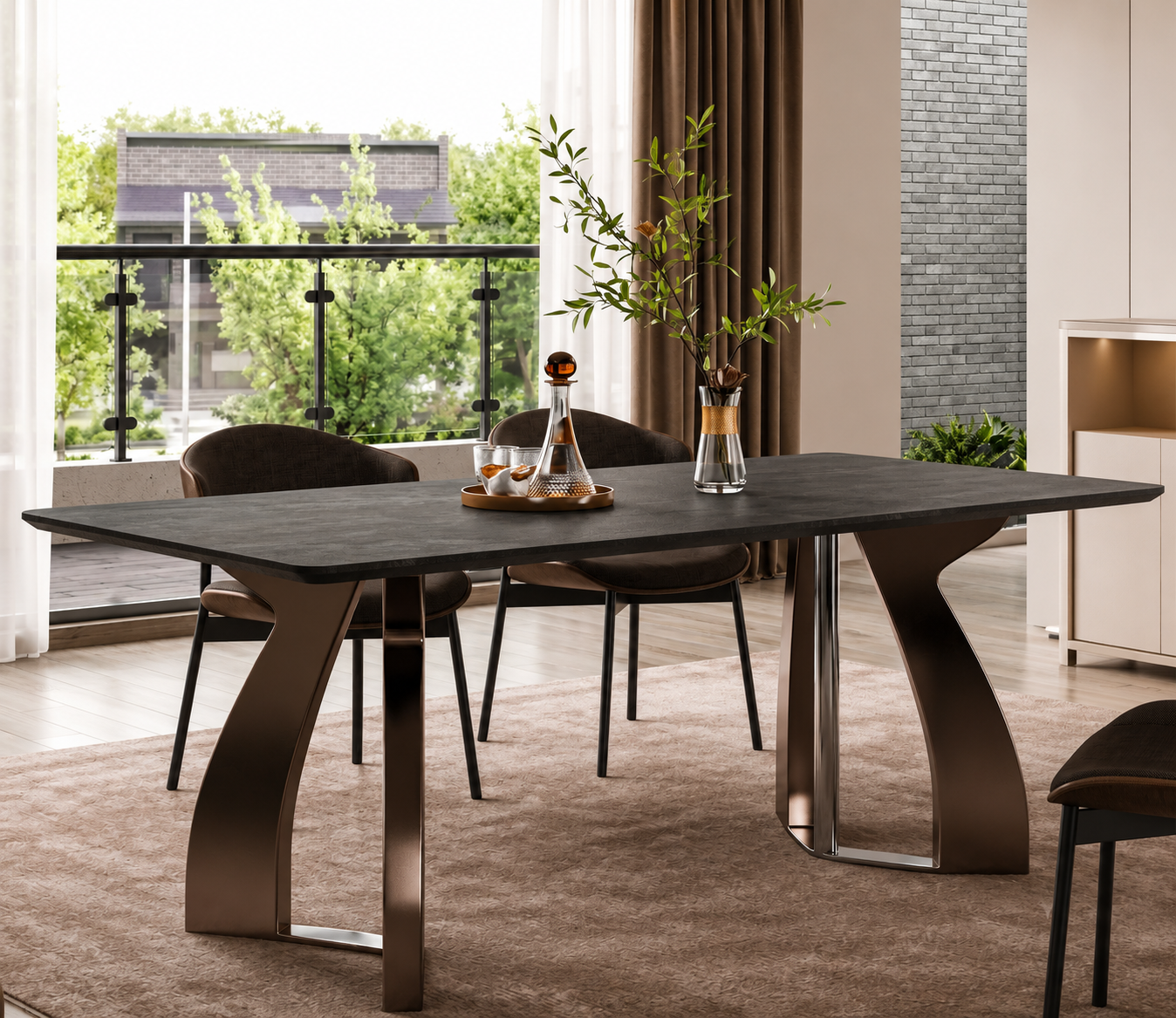Anglorra architectural dining table styled in a modern luxury dining room