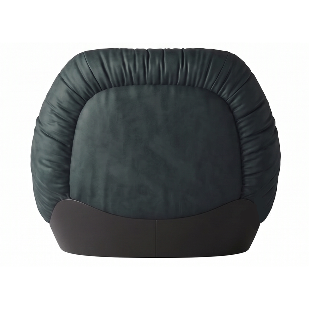 Back view of the Cinder rounded lounge chair and curved base