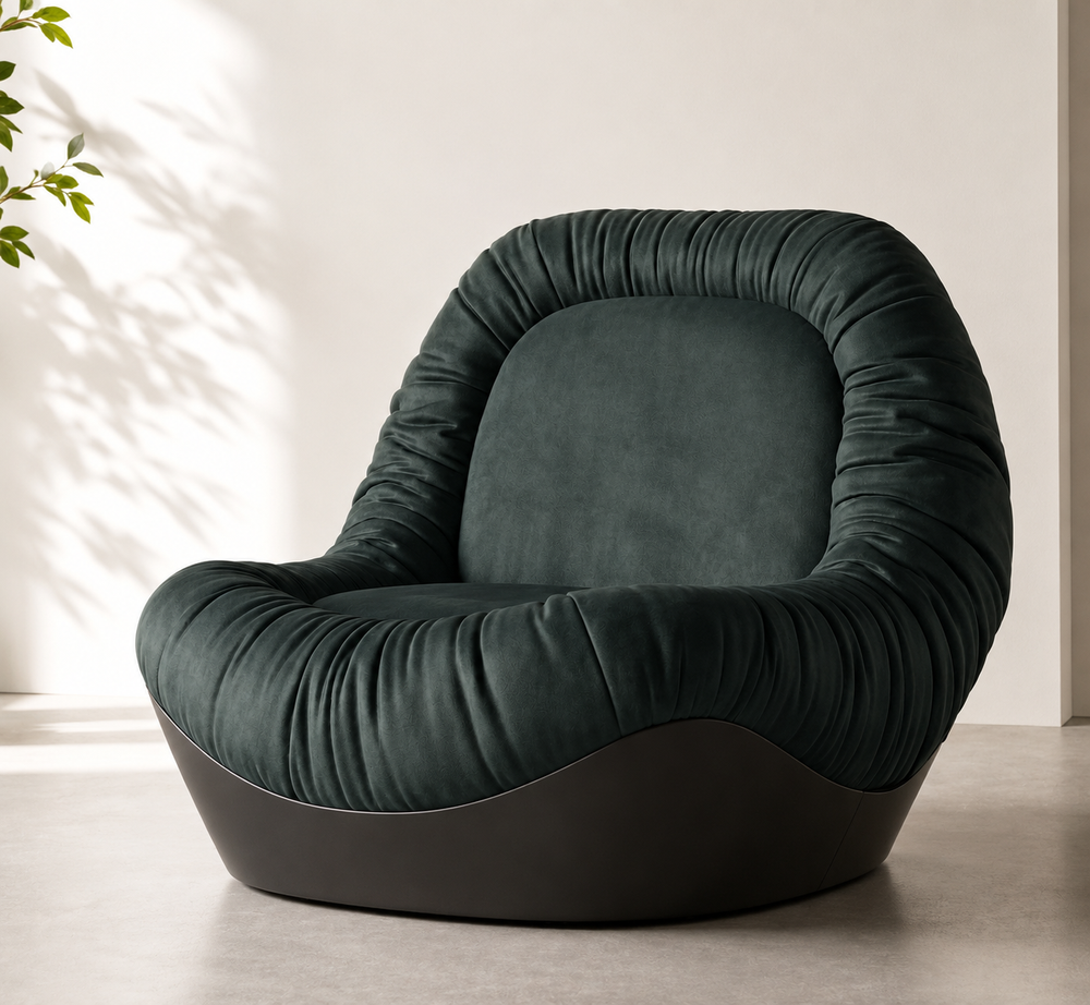 Cinder sculptural lounge chair styled in a refined modern interior