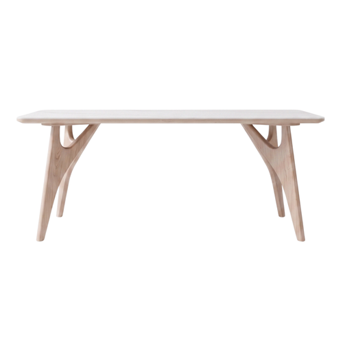 Front view of the Clairwood sintered stone dining table with wood legs