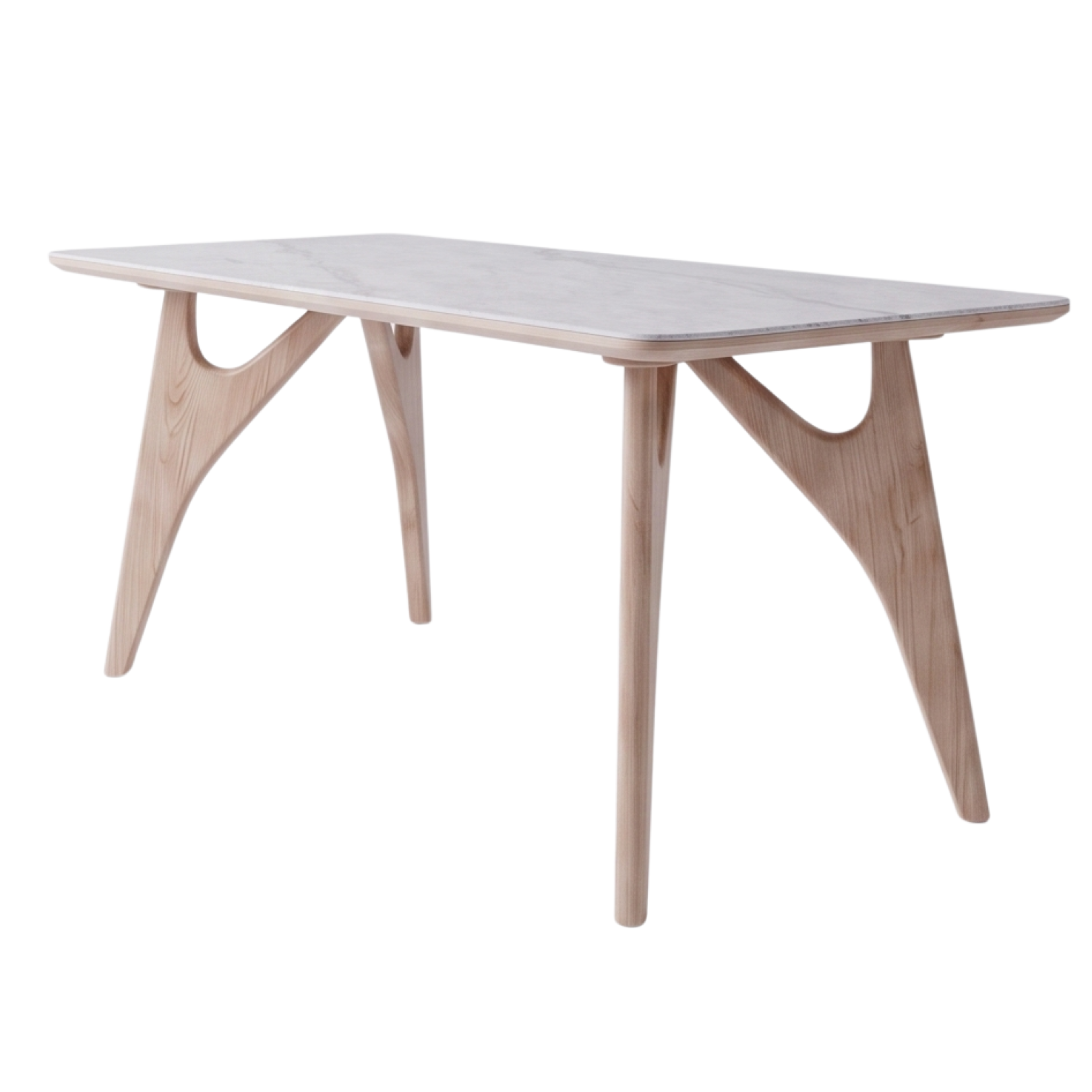 Side view of the Clairwood rectangular dining table with natural wood legs