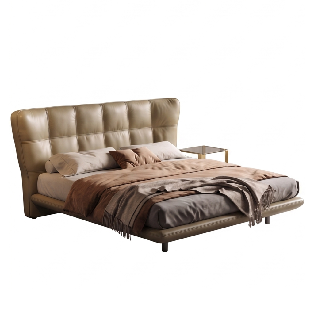 Right view of the Crema tufted wingback bed