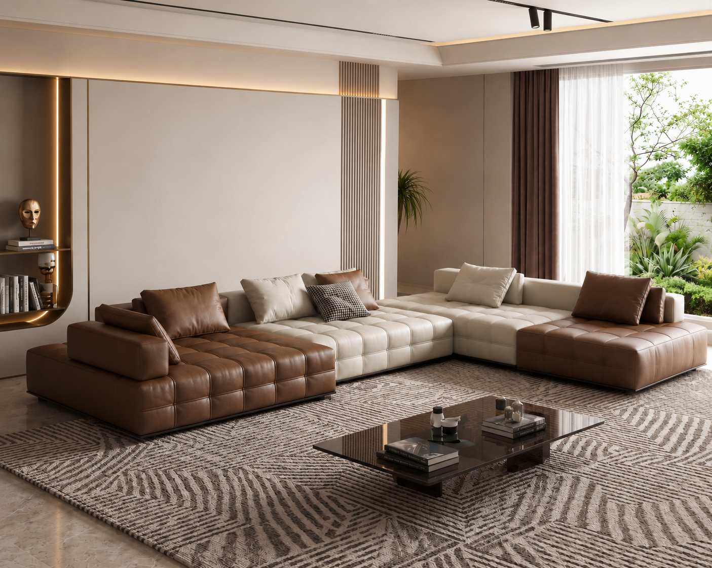Cremont channel-tufted modular sectional sofa styled in a refined modern living room