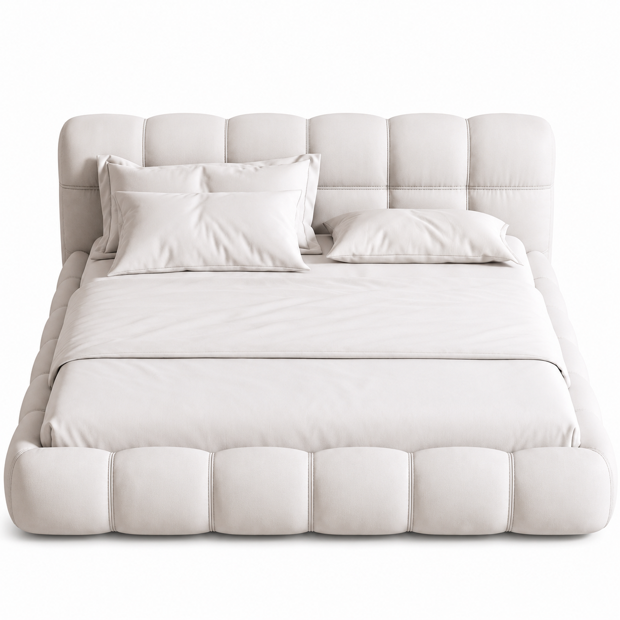 Front view of the Cumulo low-profile upholstered bed