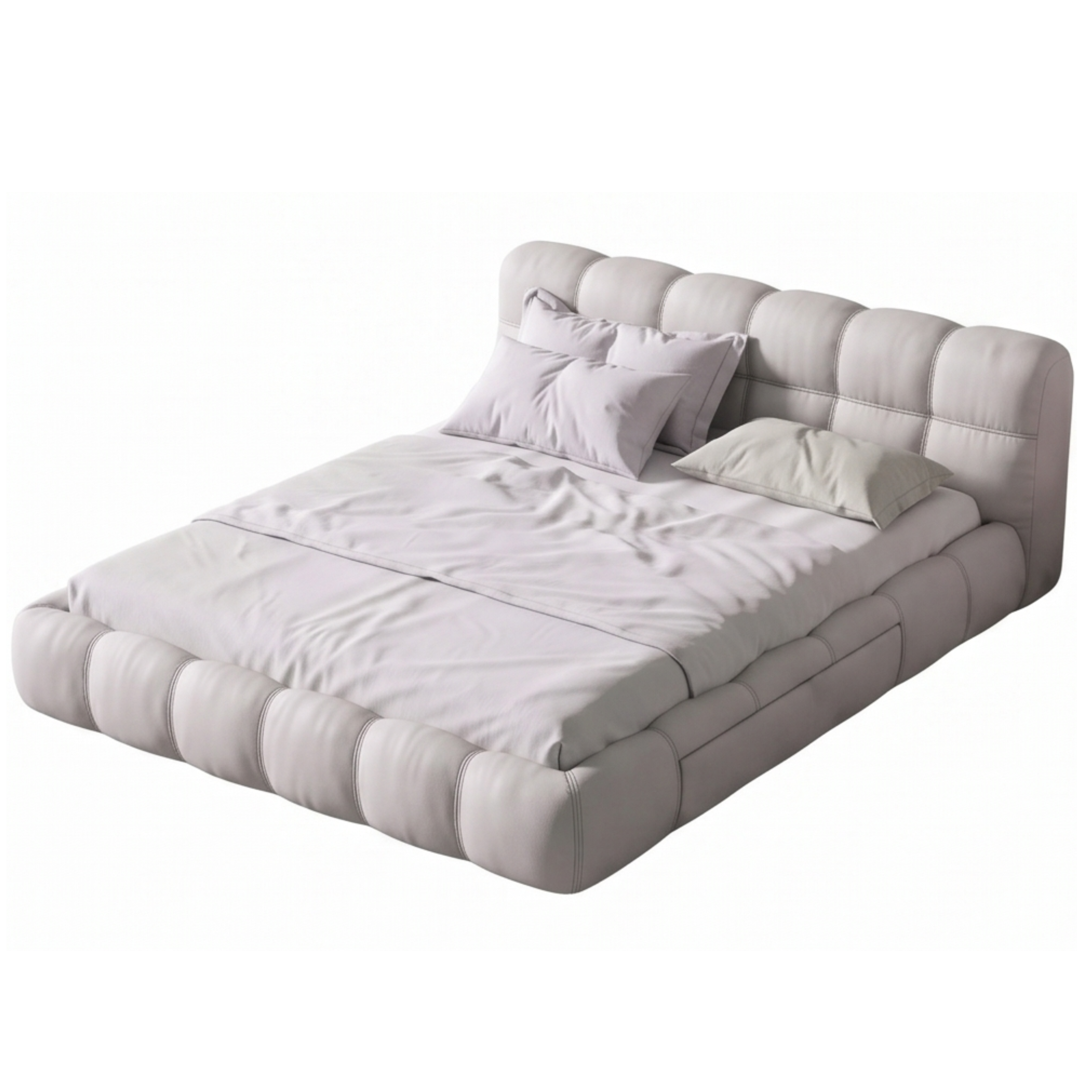 Left view of the Cumulo cloud-inspired tufted bed frame