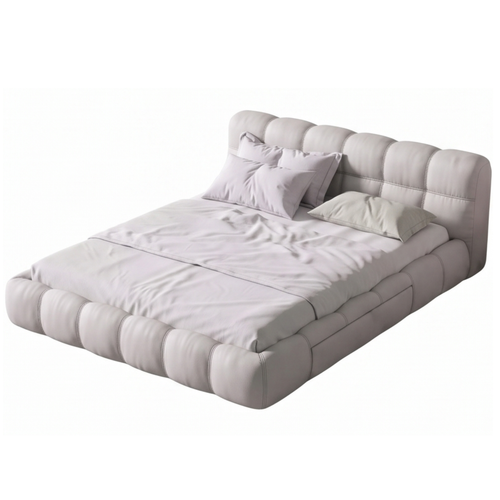 Left view of the Cumulo cloud-inspired tufted bed frame