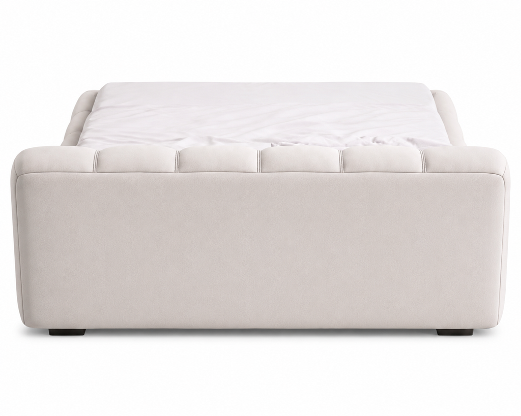 Back view of the Cumulo padded headboard and upholstered frame