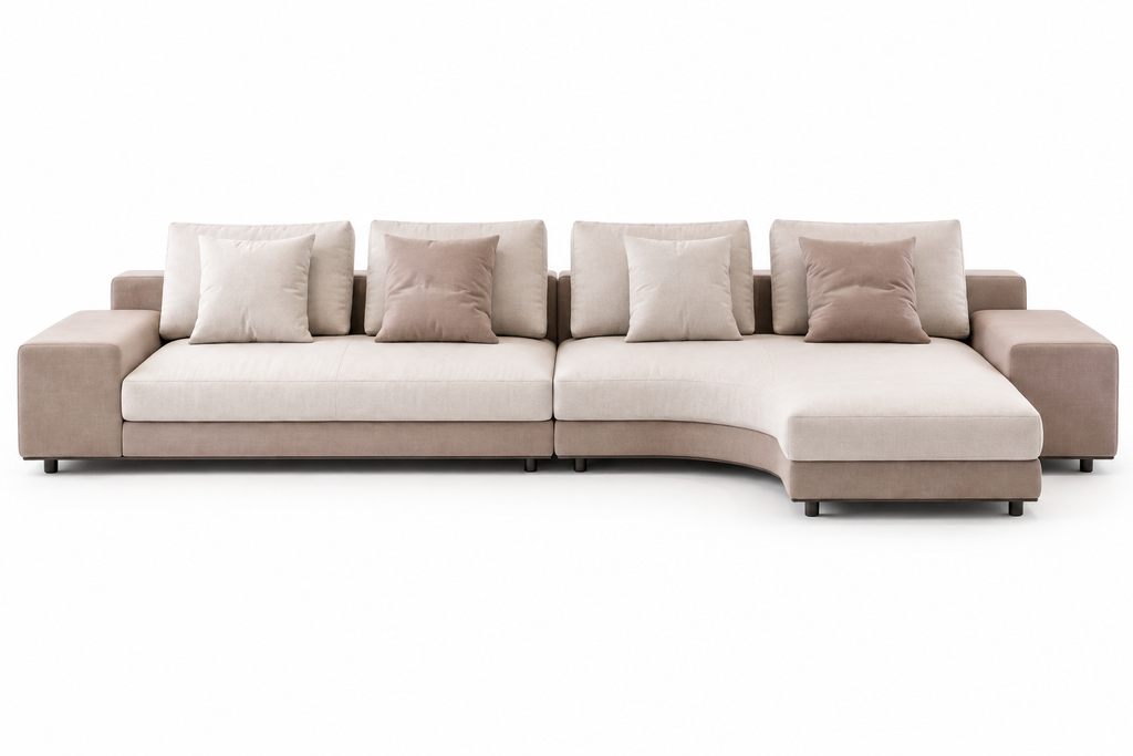 Front view of the Dunmore low-profile sectional sofa