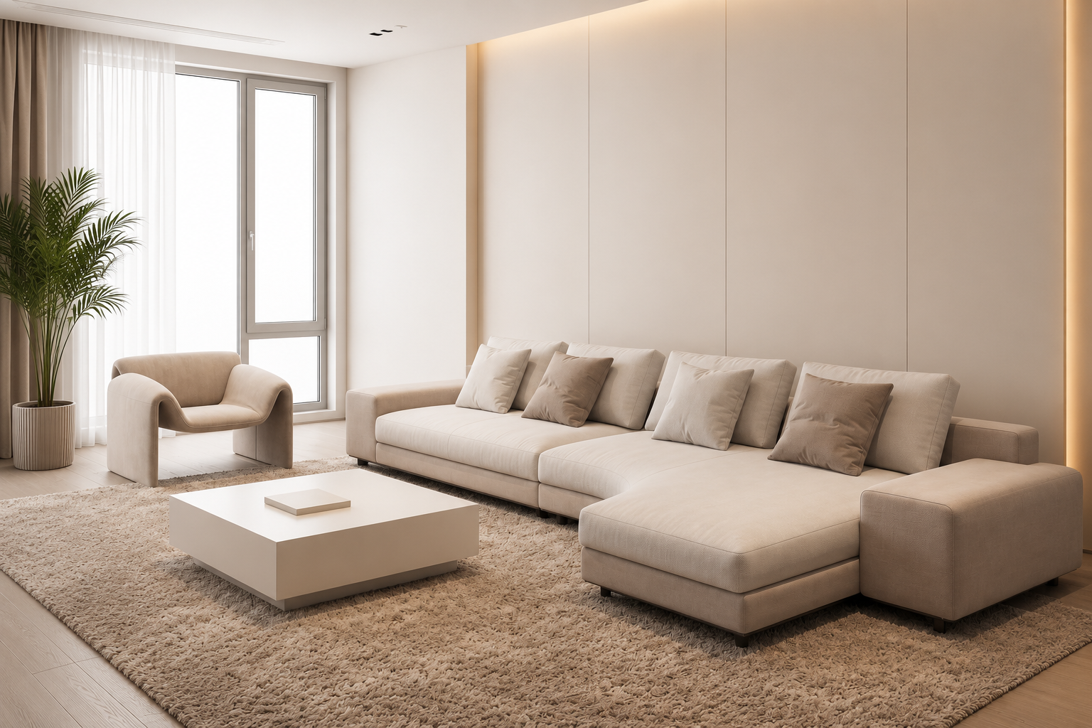 Dunmore low-profile modular sectional sofa styled in a warm modern living room