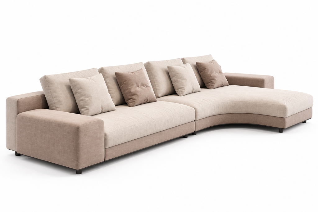 Left view of the Dunmore modular sofa and deep chaise seating