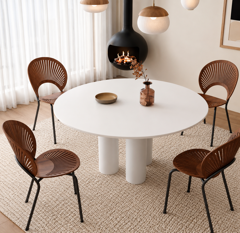 Elegra round sintered stone dining table with painted base by ASHCo