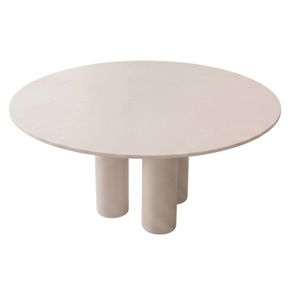 Angled view of the Elegra round sintered stone dining table