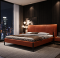 Ember curved wingback upholstered bed styled in a dramatic modern bedroom