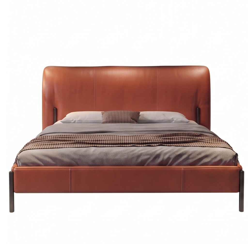 Front view of the Ember upholstered bed with gently curved headboard
