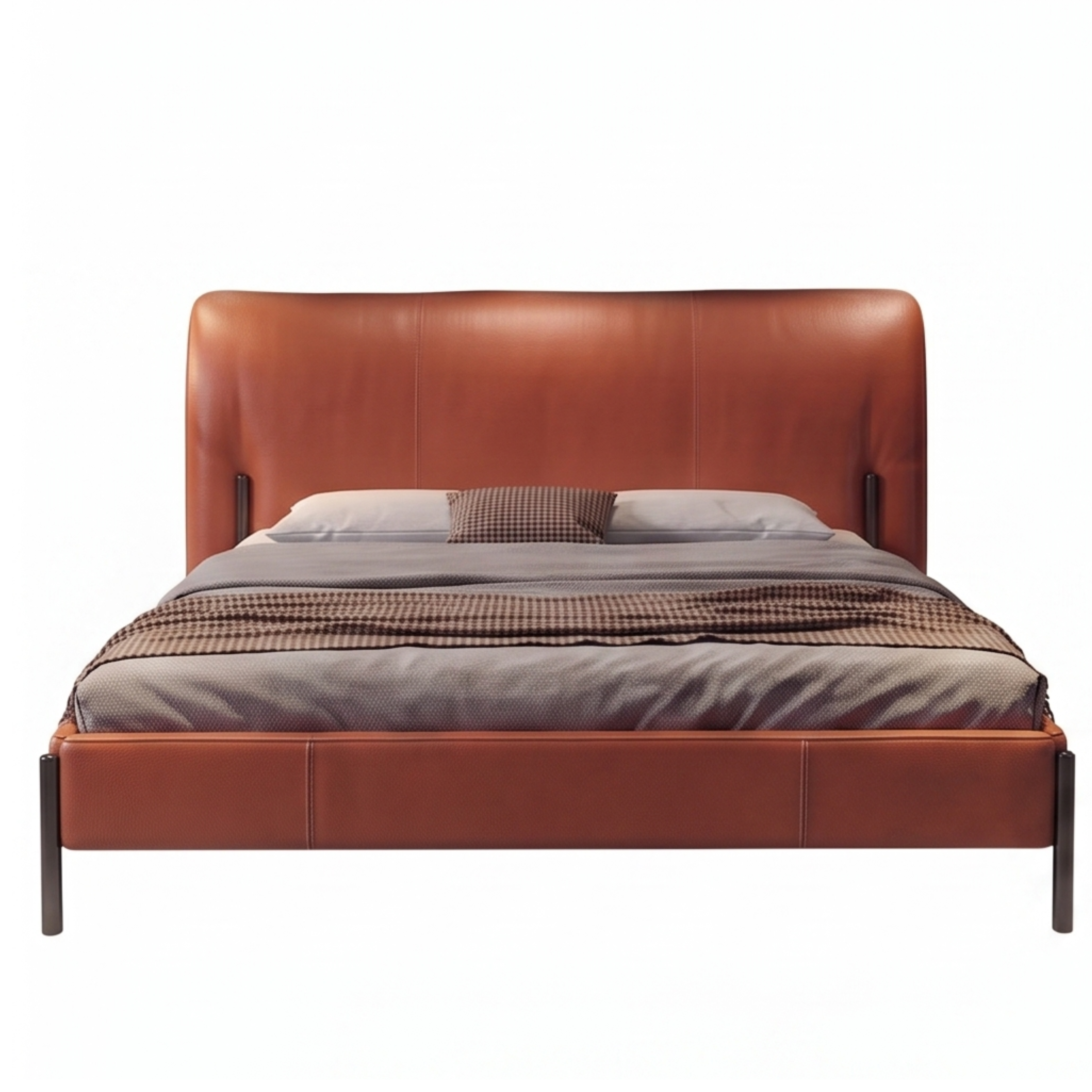 Front view of the Ember upholstered bed with gently curved headboard
