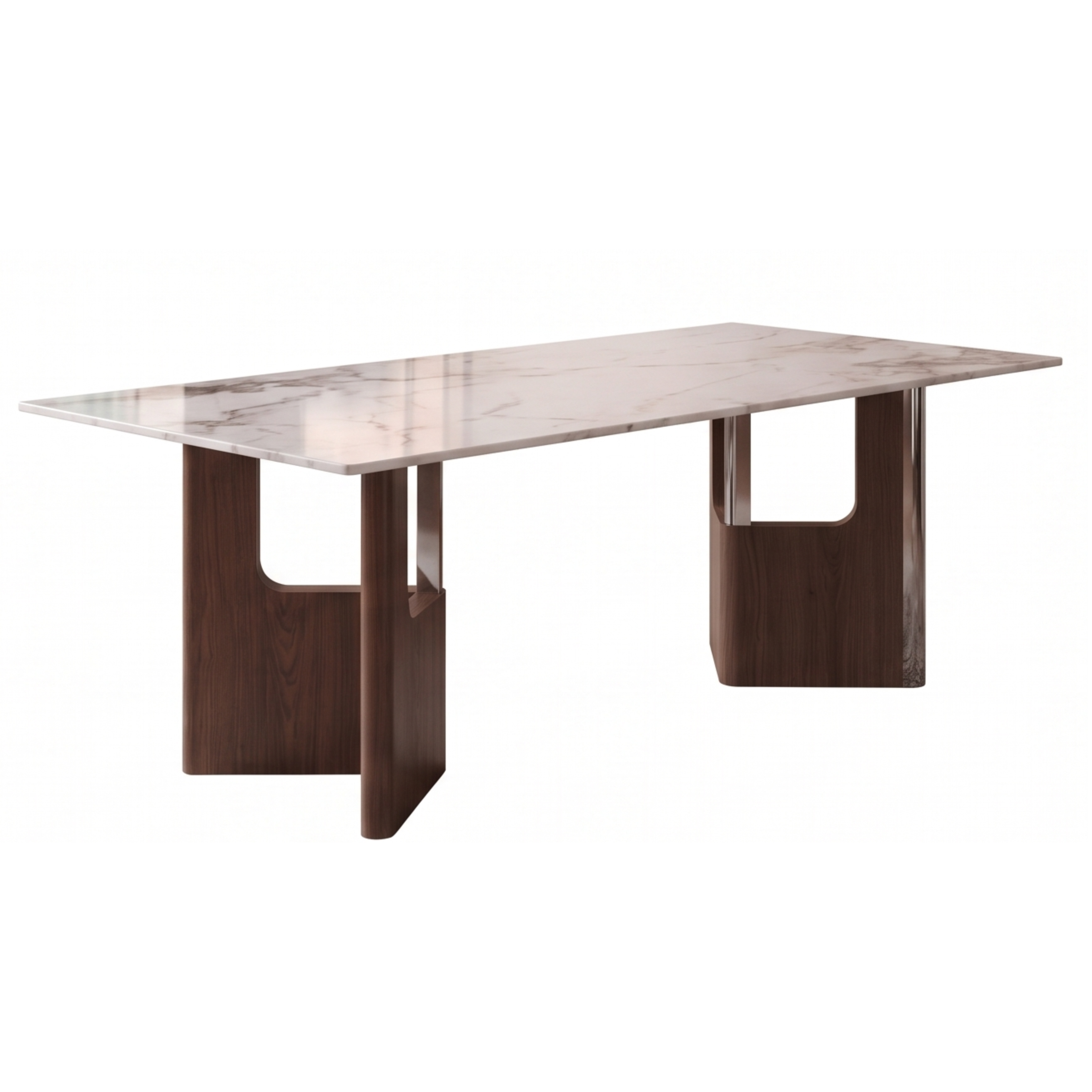 Framed pedestal and brushed bronze detail of the Finestra dining table