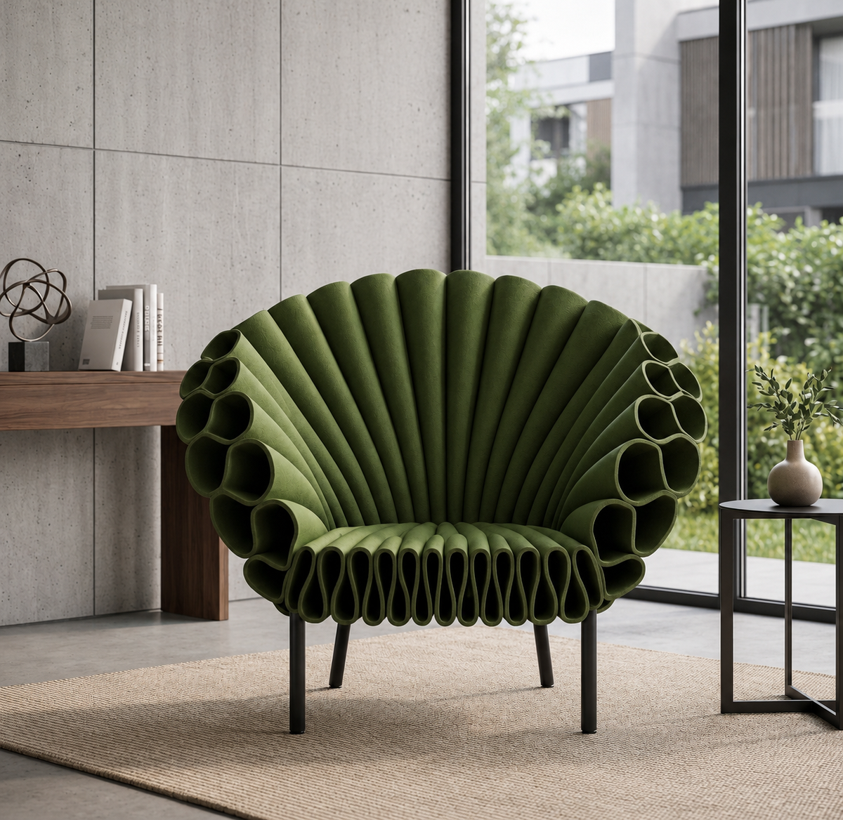 Floraverde green botanical accent chair styled in a refined modern interior
