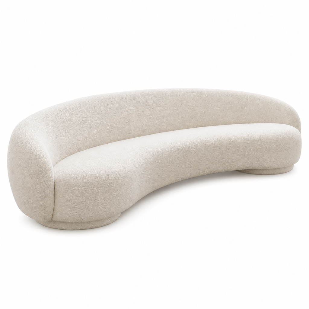 Left view of the Flufra rounded ivory sofa