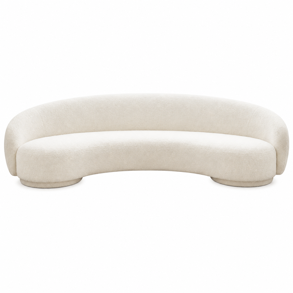 Front view of the Flufra sculptural curved sofa