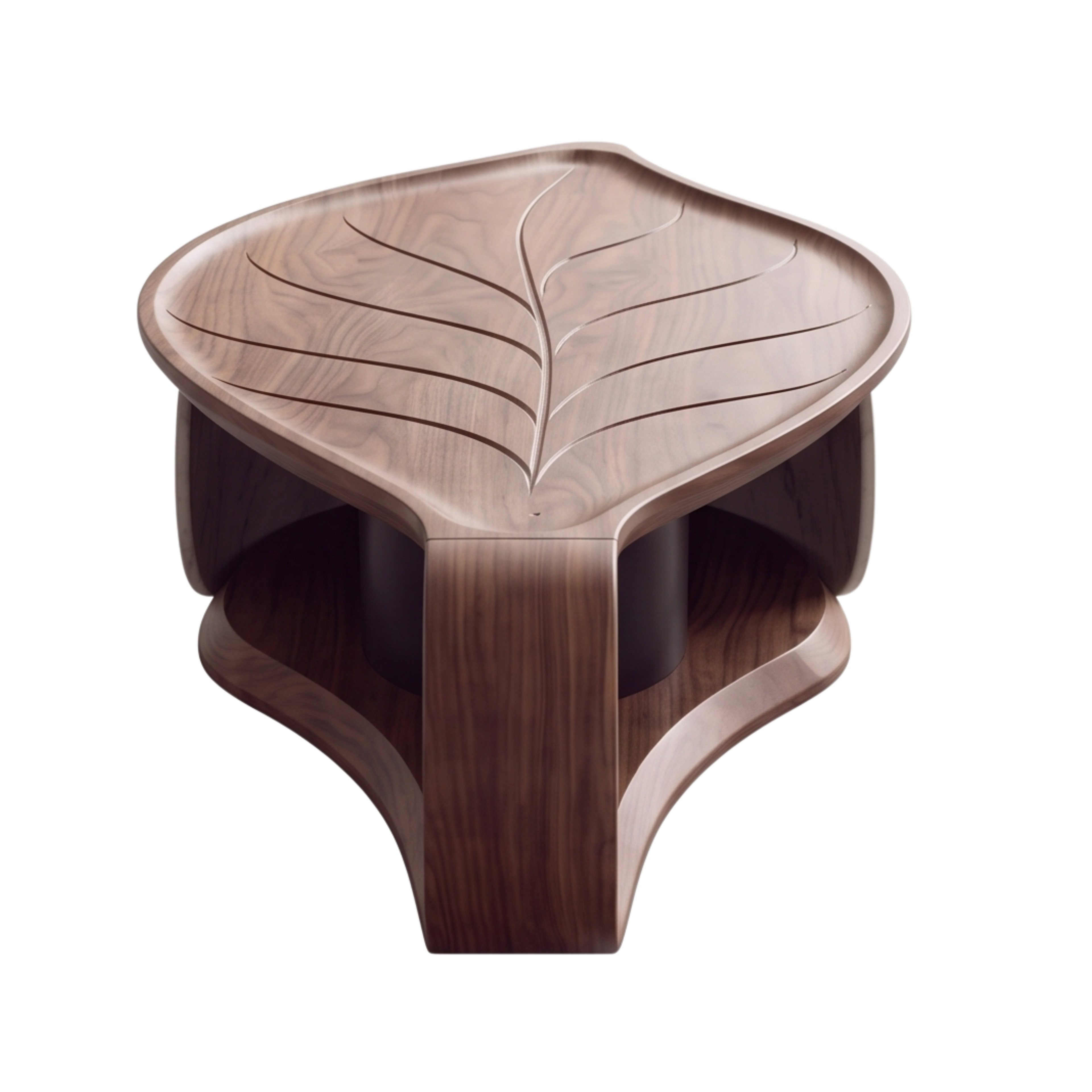 Curved stone surface and painted edge detail of the Foliara coffee table