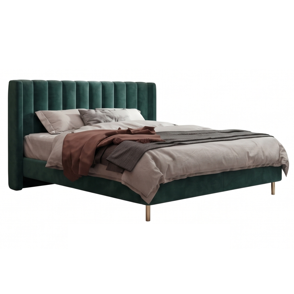 Right view of the Forestgild upholstered bed with gold-toned legs