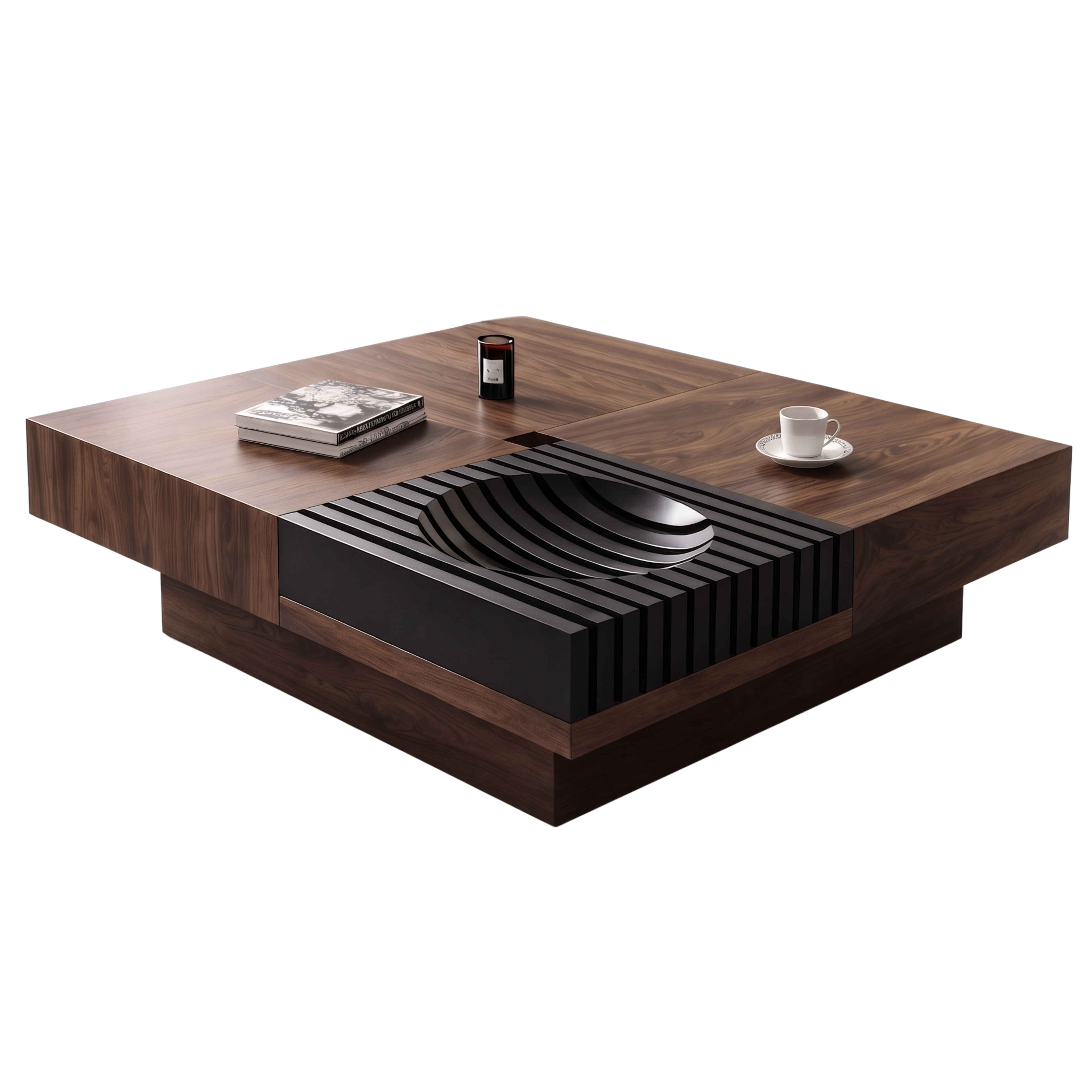 Front view of the Gridwell square walnut coffee table