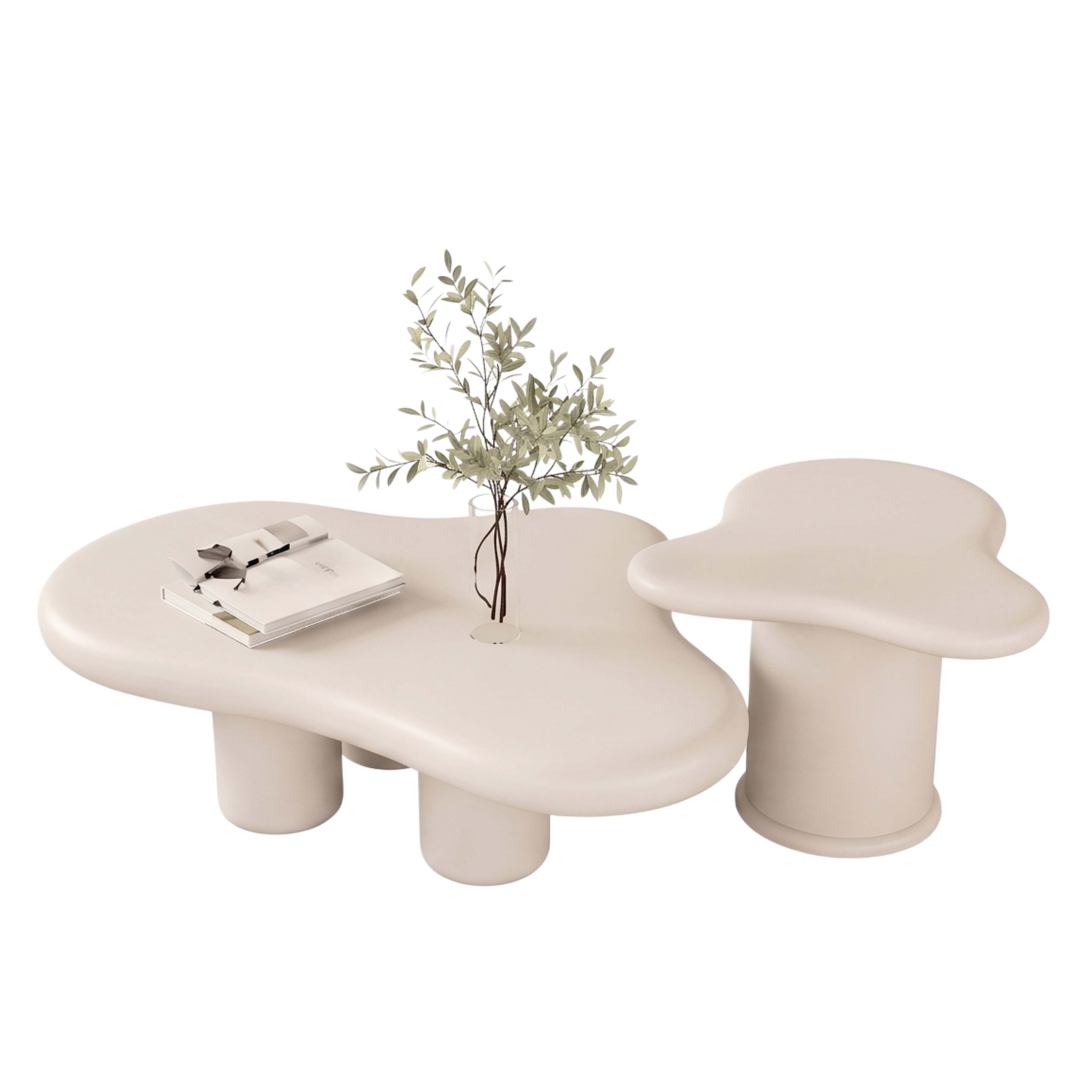 Back view of the Ivorstone organic coffee table and coordinating side table