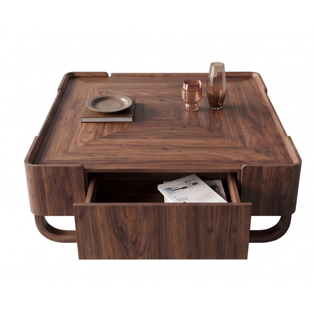 Front view of the Keepwood walnut coffee table