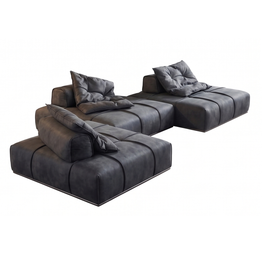 Angled view of the Libero quilted modular lounge sofa