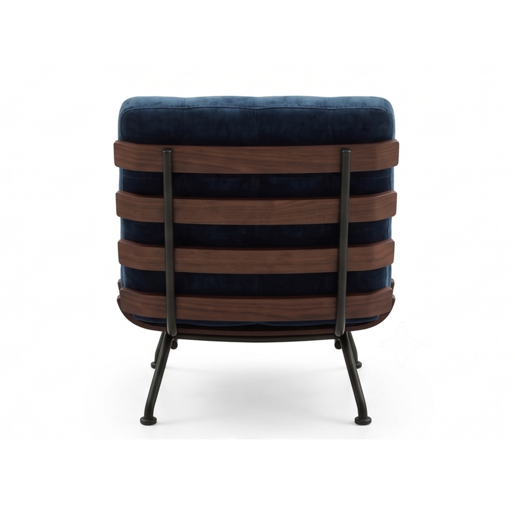 Back view of the Lounova chair with white ash wood strips and metal frame