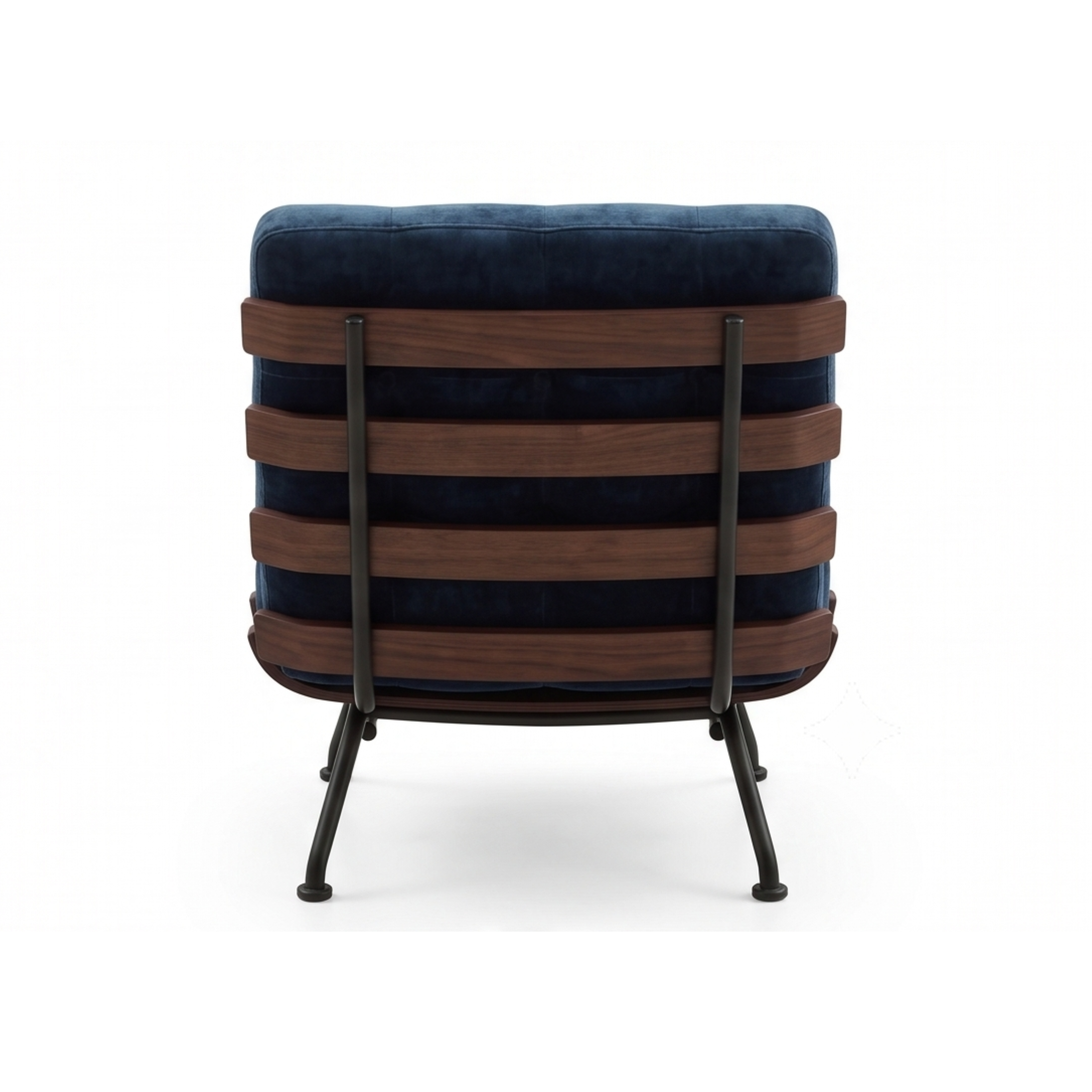 Back view of the Lounova chair with white ash wood strips and metal frame