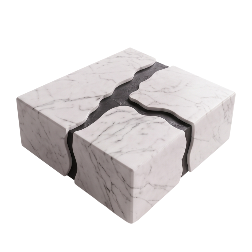 Reverse view of the Marblonc block coffee table and contrasting central detail