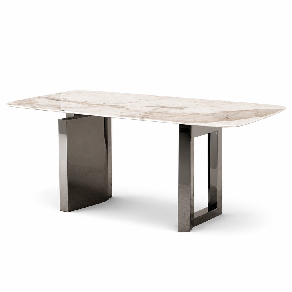 Side view of the Monumenta double-pedestal dining table
