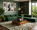 Mosslow green modular sectional sofa styled in a botanical modern living room