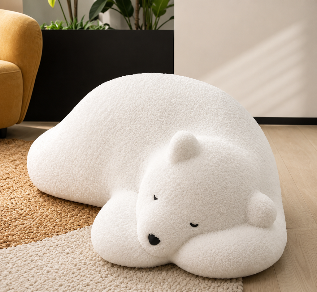 Nanuk polar bear-inspired lounge chair styled in a modern living room