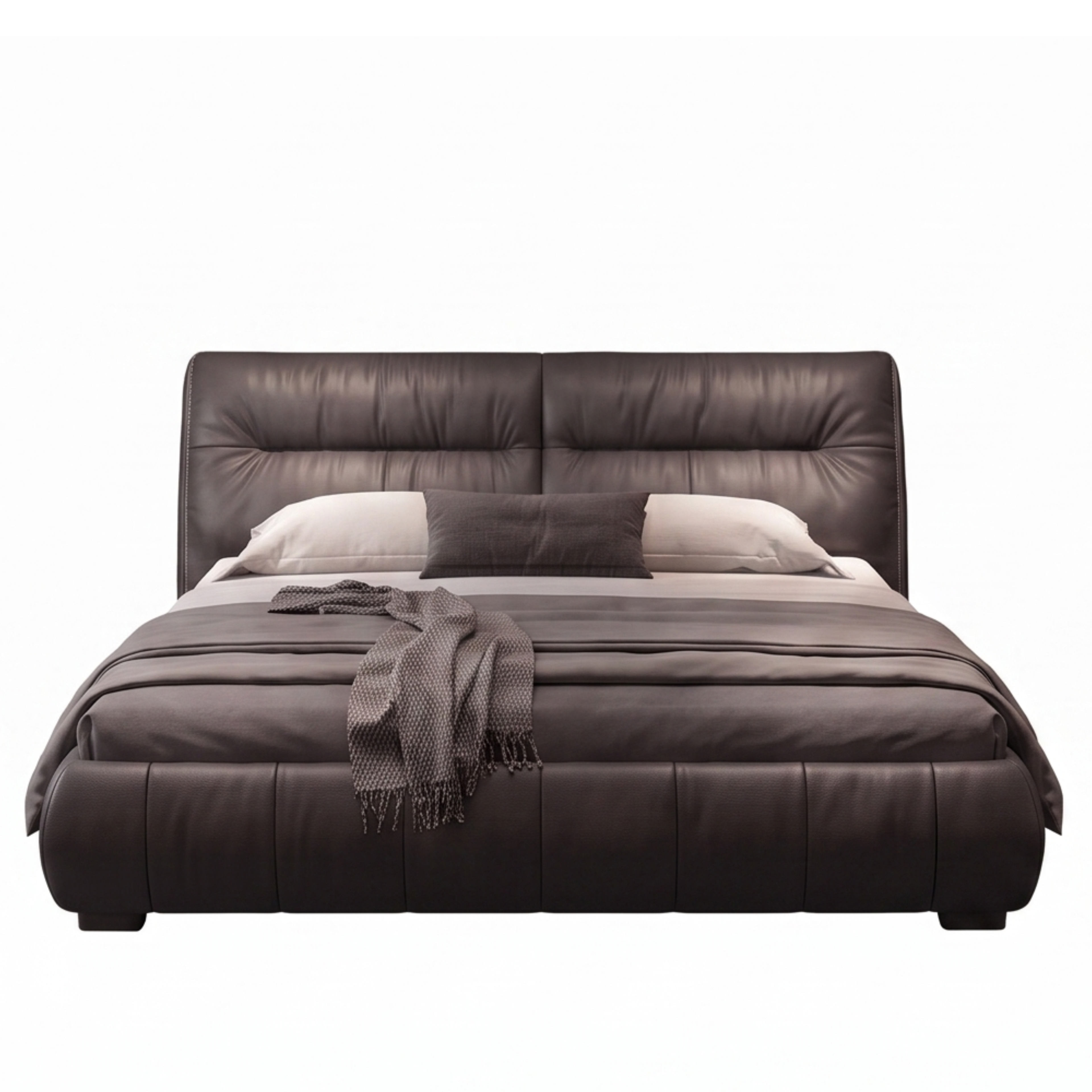 Front view of the Noctura low-profile upholstered bed