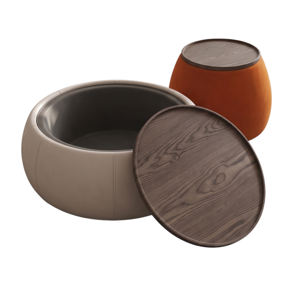 Orbra round accent table with smooth sculptural form