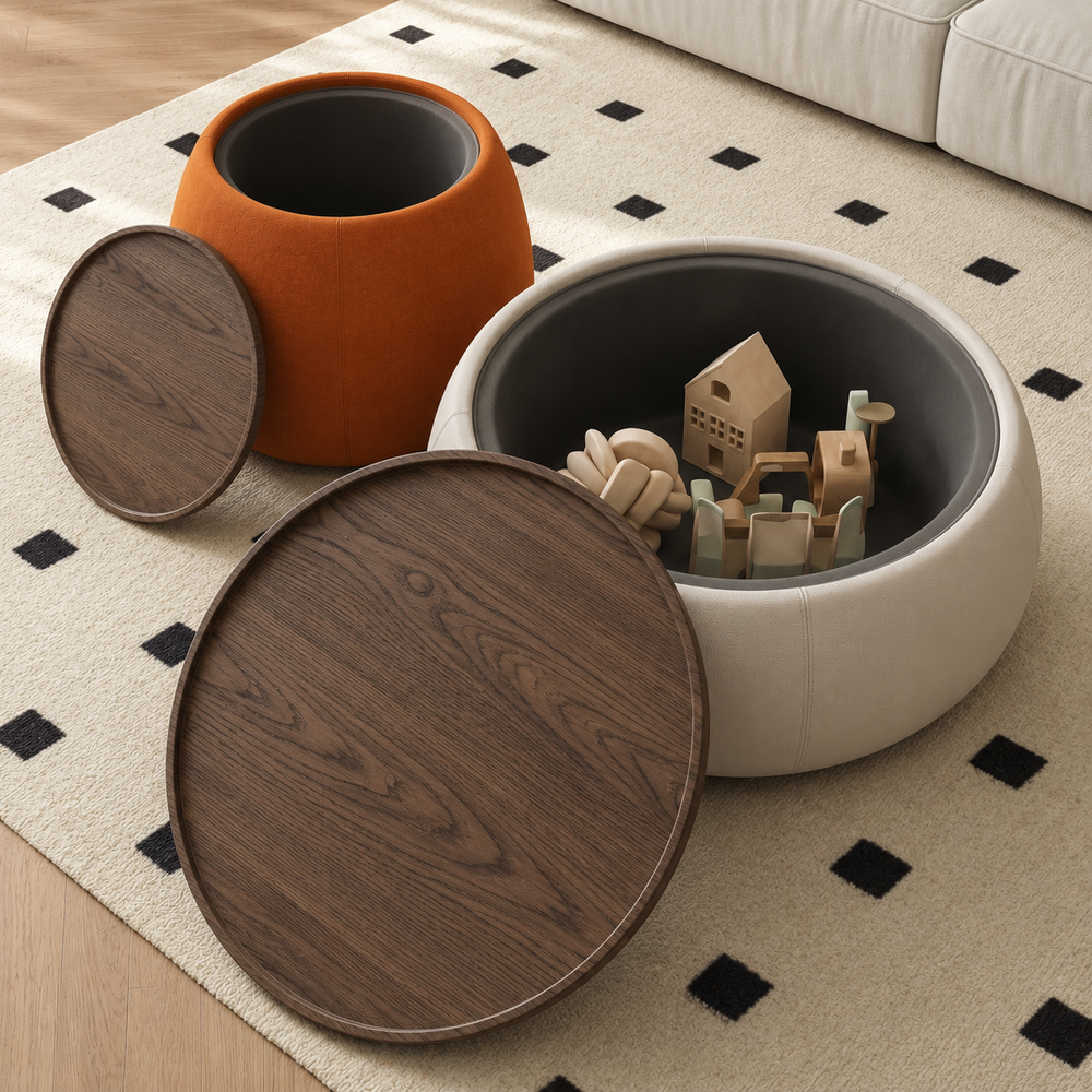 Orbra round drum accent table styled in a modern living room