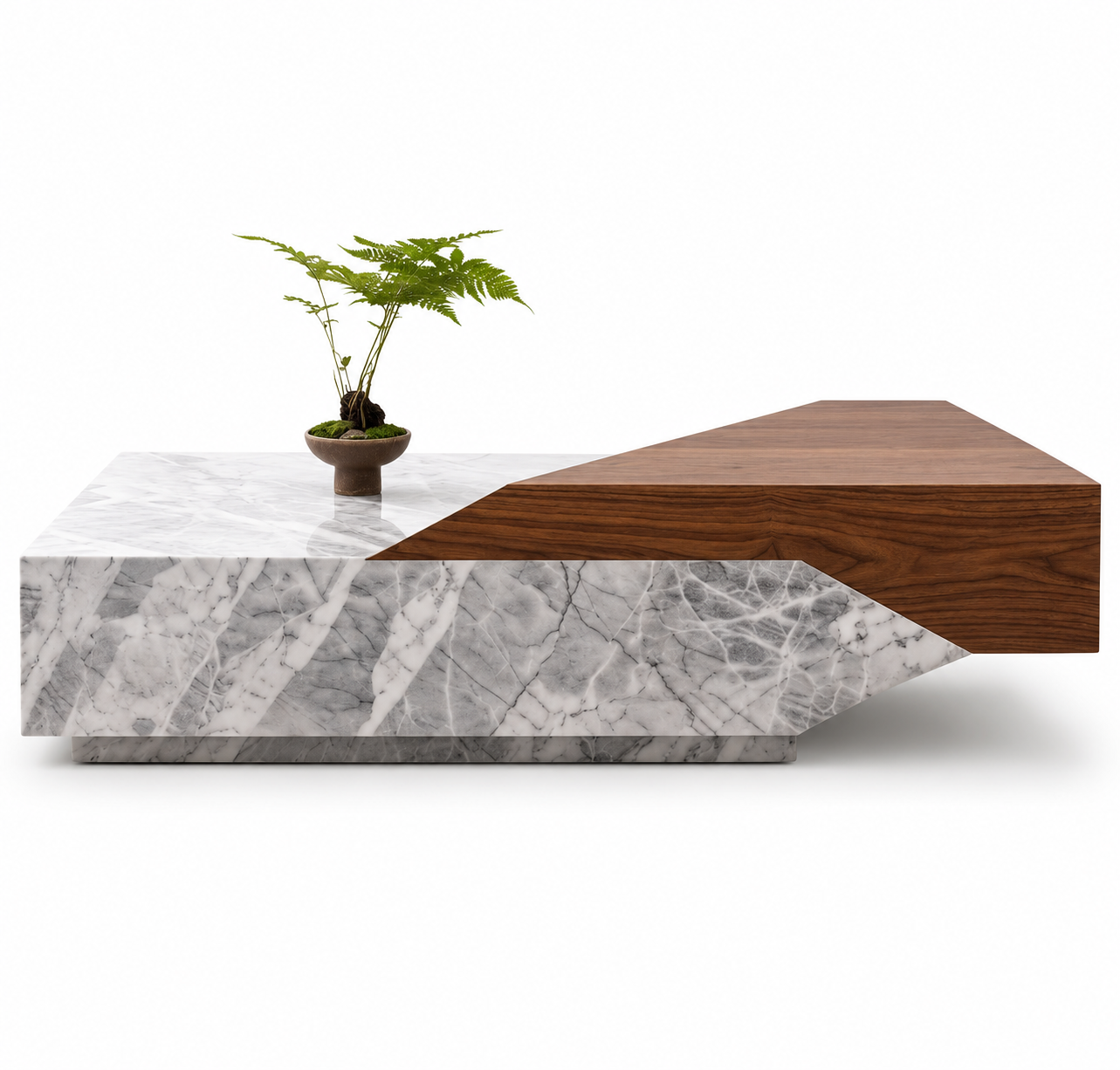 Back view of the Plinthstone rectangular coffee table with walnut base
