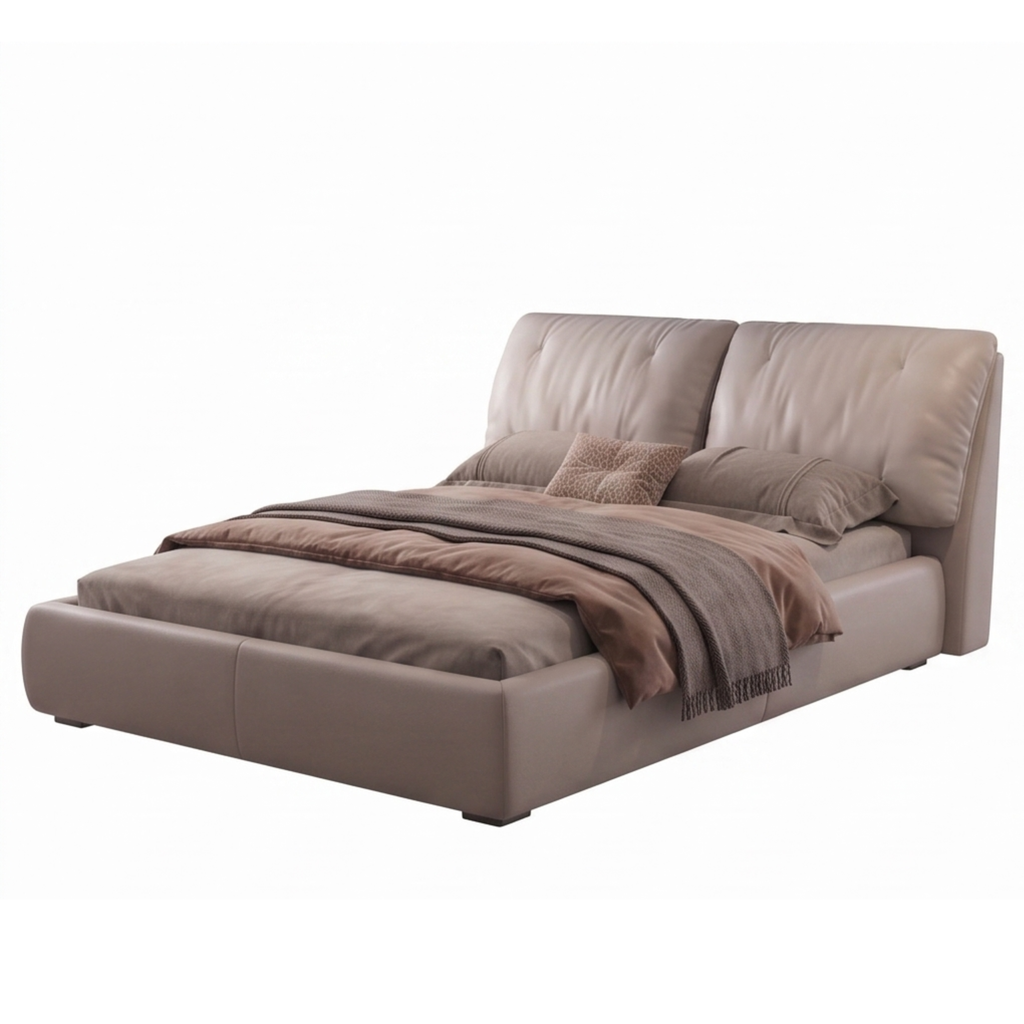 Left view of the Pura low-profile upholstered bed