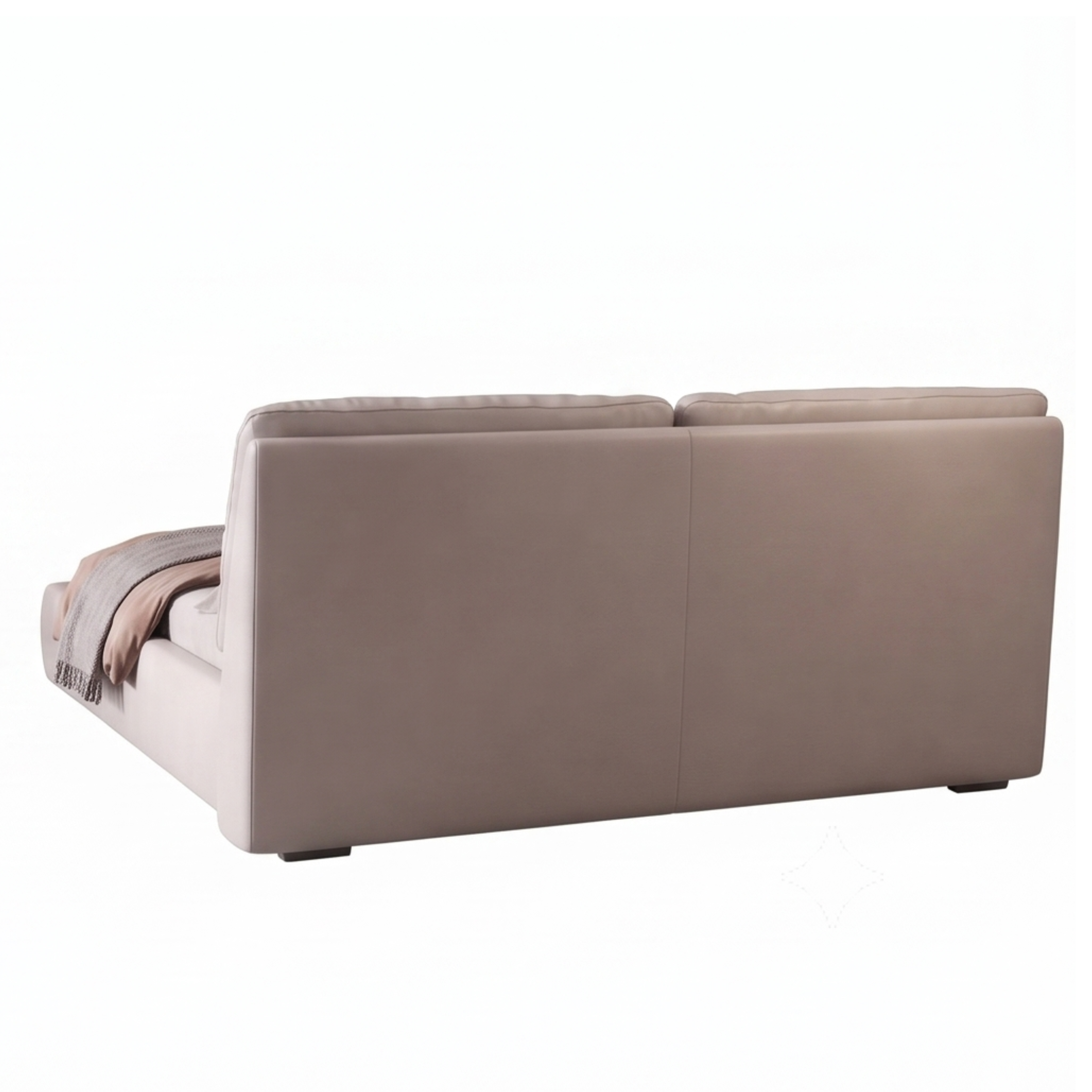 Back view of the Pura upholstered headboard and bed frame