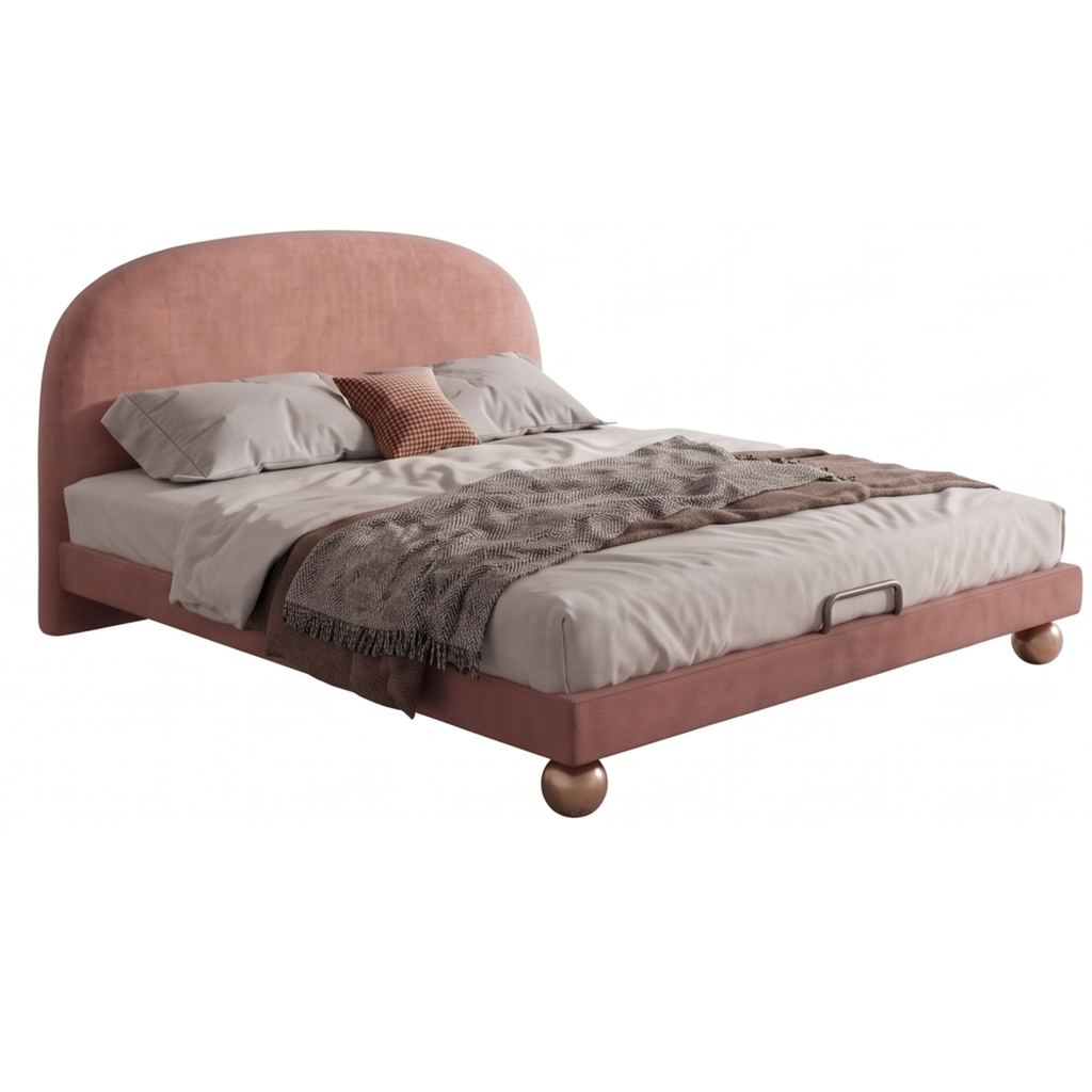 Right view of the Rosova dusty rose bed with rounded headboard