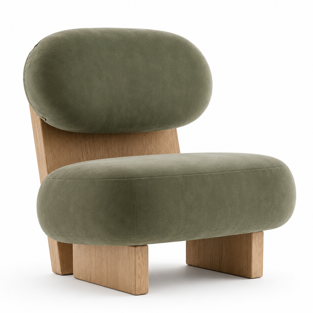 Left view of the Sagecloud green upholstered accent chair