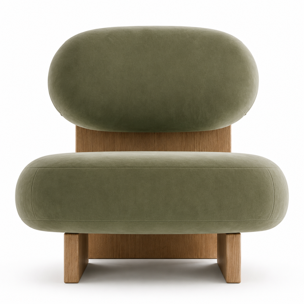 Front view of the Sagecloud flannel accent chair with rounded cushions