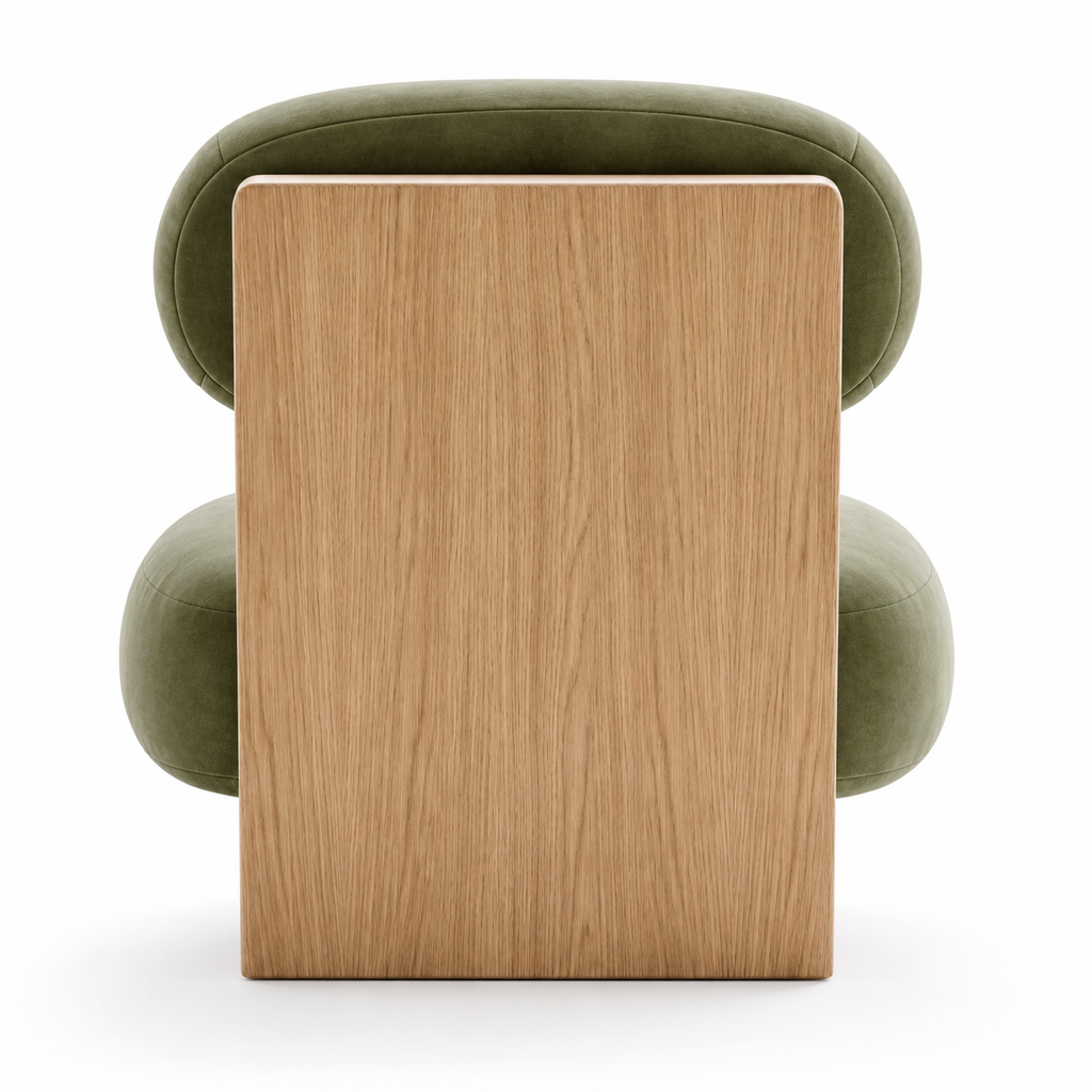 Back view of the Sagecloud chair with broad solid wood back support