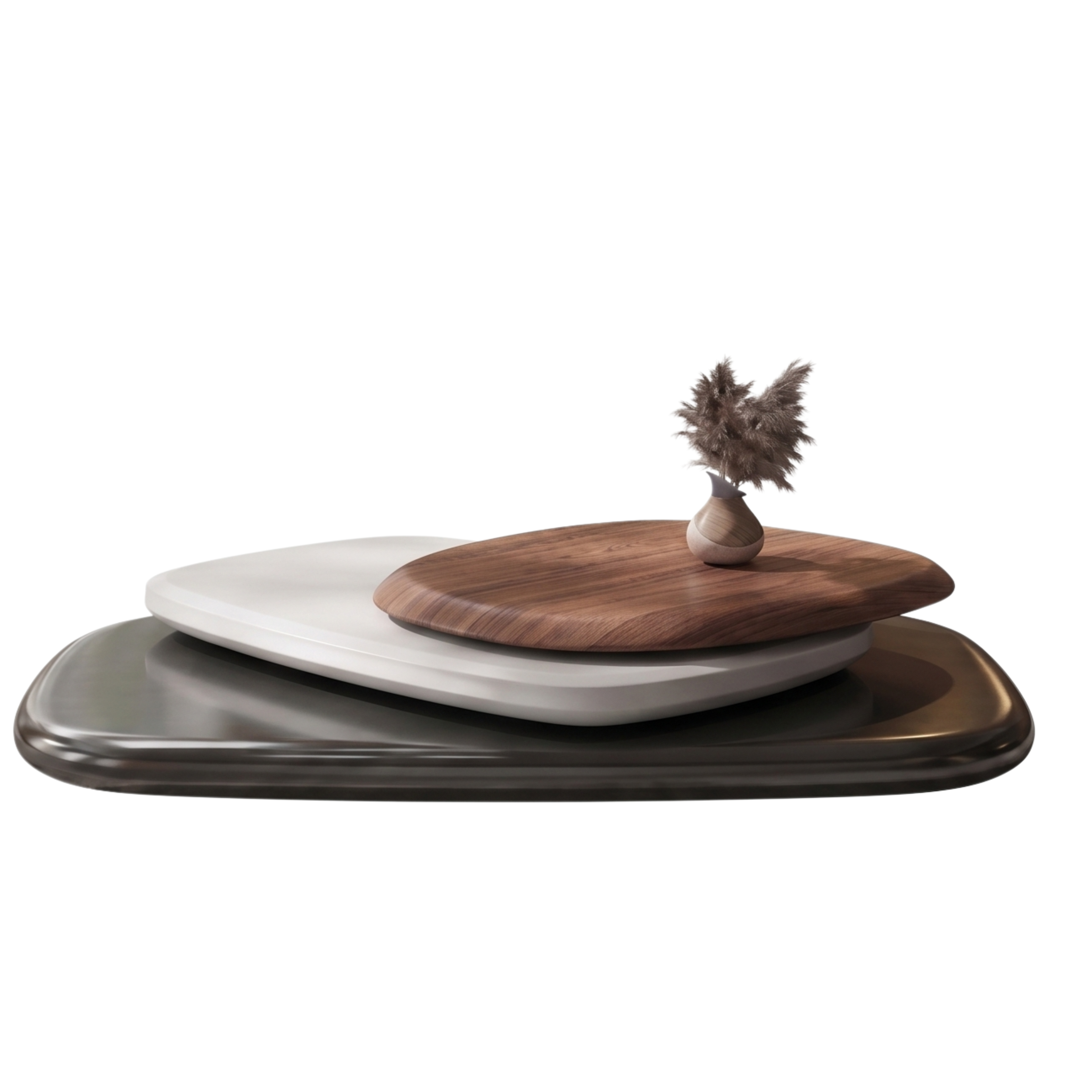 Front view of the Sedimenta low-profile coffee table with stacked layers