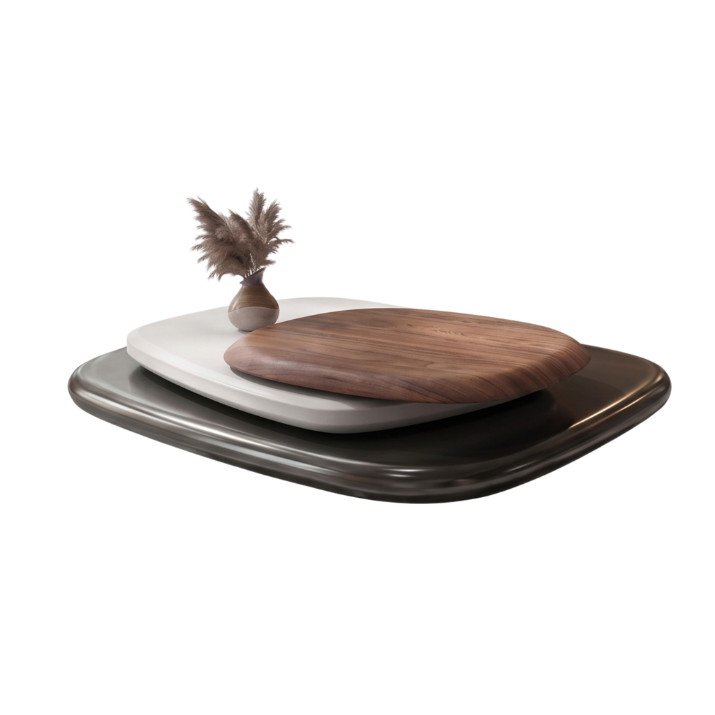 Side view of the Sedimenta elongated layered coffee table