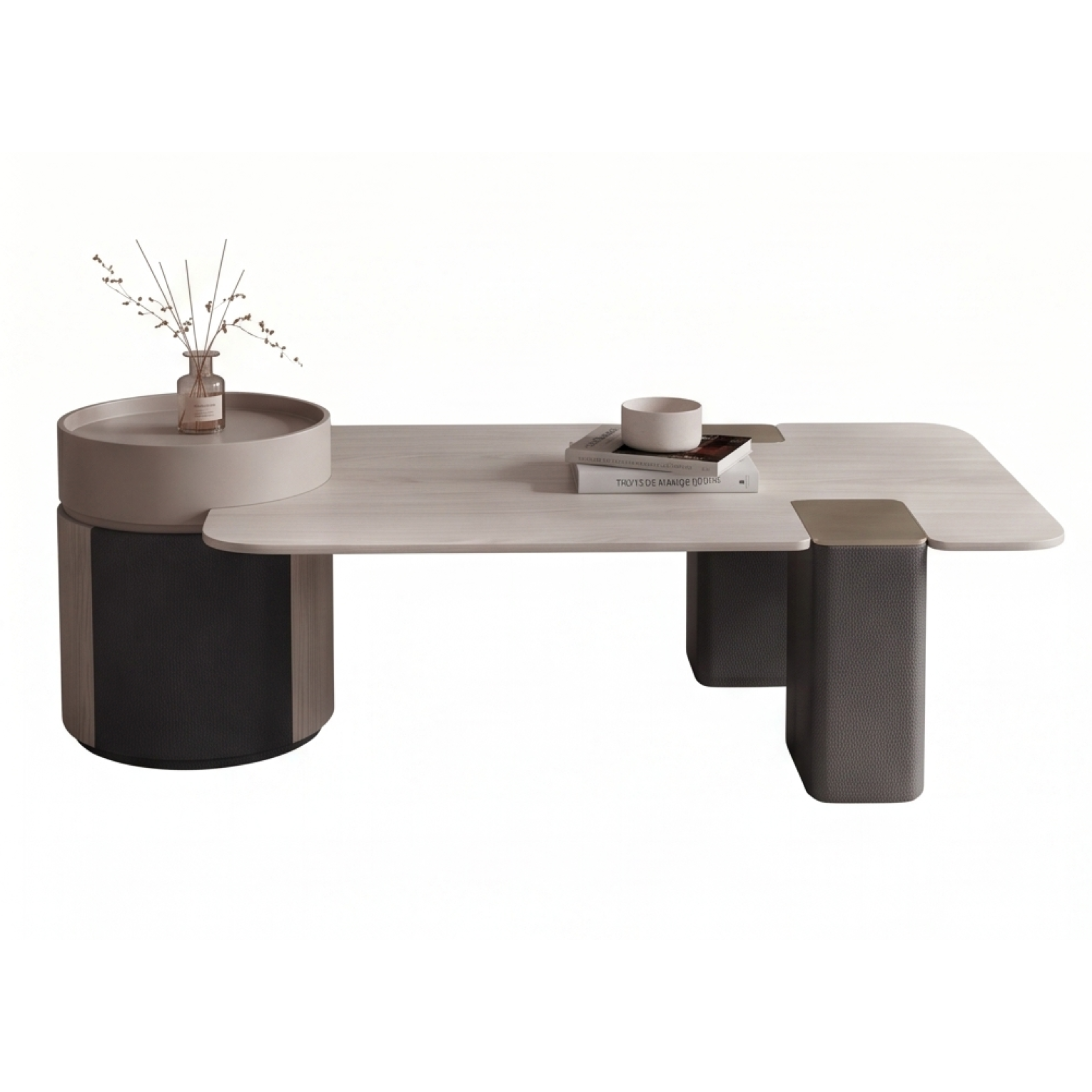 Front view of the Slaterra coffee table with coordinating round side table